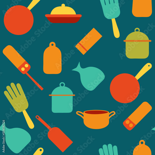 seamless home cooking pattern   pots  pans  mitts .svg