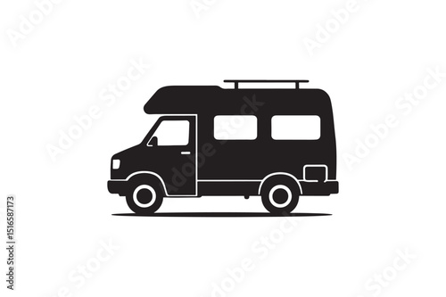 Camper Van silhouette vector art illustration on white background