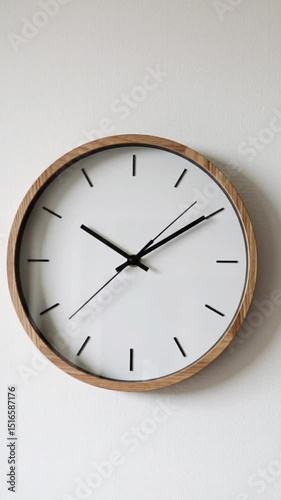 Minimalist wooden wall clock timelapse video