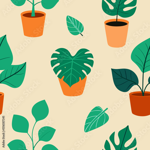 seamless houseplant pattern   potted monstera  fid 