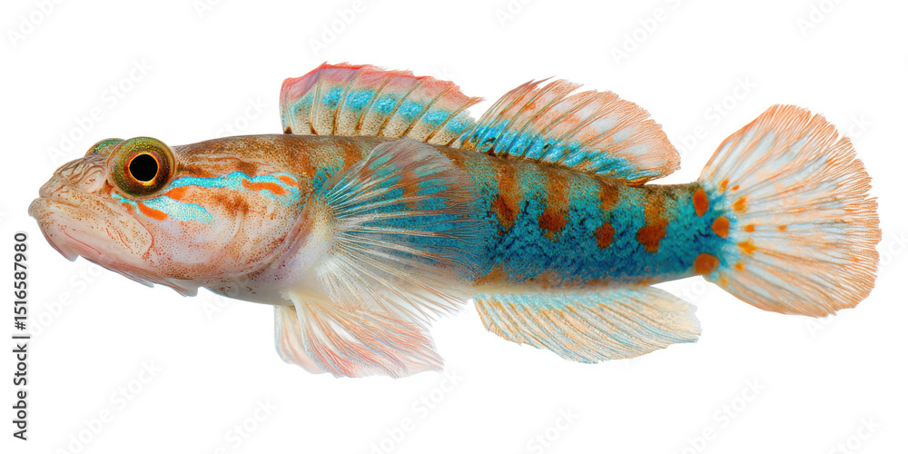 Fototapeta premium Vibrant Orange and Turquoise Goby Fish Stunning Underwater Photography