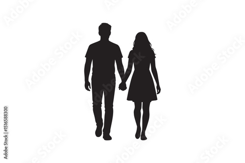 Couple Holding Hands silhouette vector art illustration on white background
