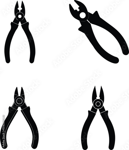 Wire cutter silhouette vector illustration set
