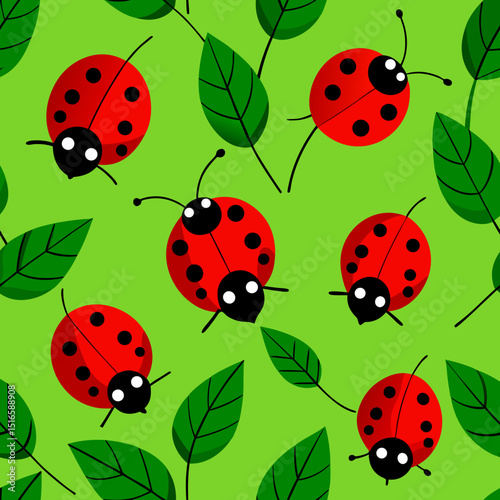 seamless ladybug and leaf pattern   red ladybugs 