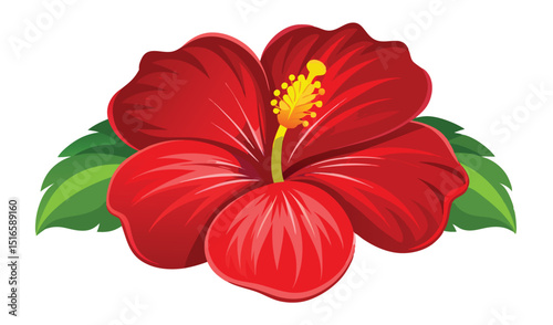 Hibiscus Bloom: A vibrant, red hibiscus flower with delicate petals and lush green leaves, epitomizing natural beauty and floral elegance.