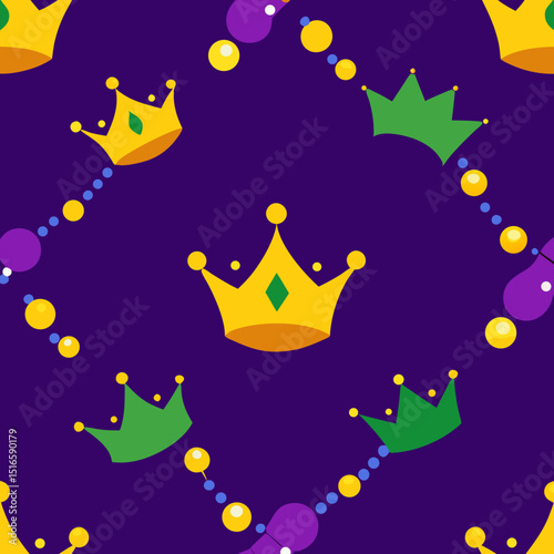 seamless mardi gras beads and crown pattern   purp 