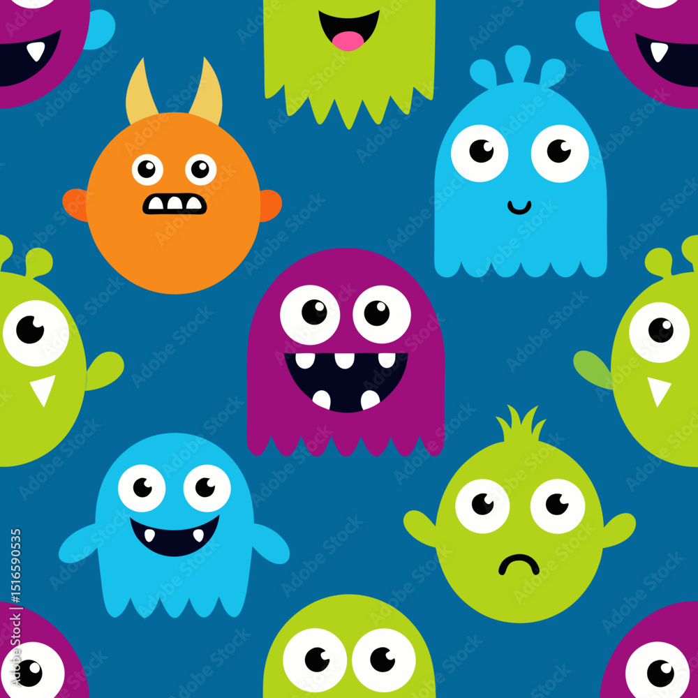 seamless monster doodles pattern   cute  silly mon 