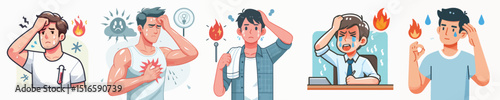 Vector of a man feeling hot.
