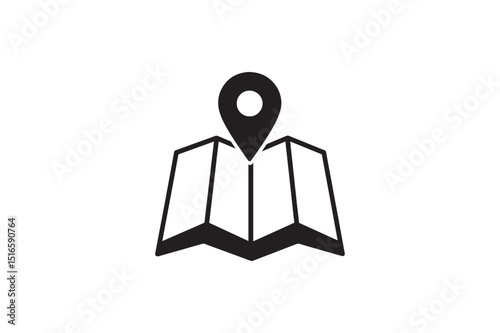 Map with Pin silhouette vector art illustration on white background