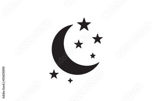 Moon and Stars silhouette vector art illustration on white background