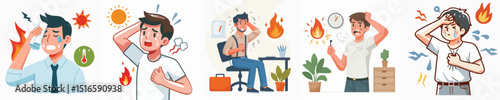 Vector of a man feeling hot.