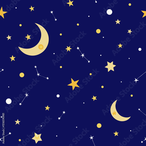 seamless night sky pattern   moons  stars  and con.svg