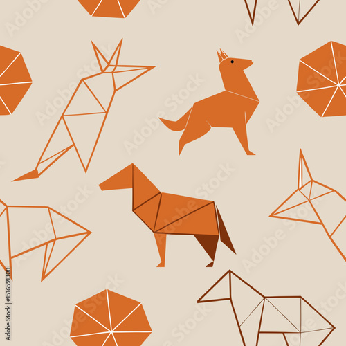 seamless origami animals pattern   clean  line sty