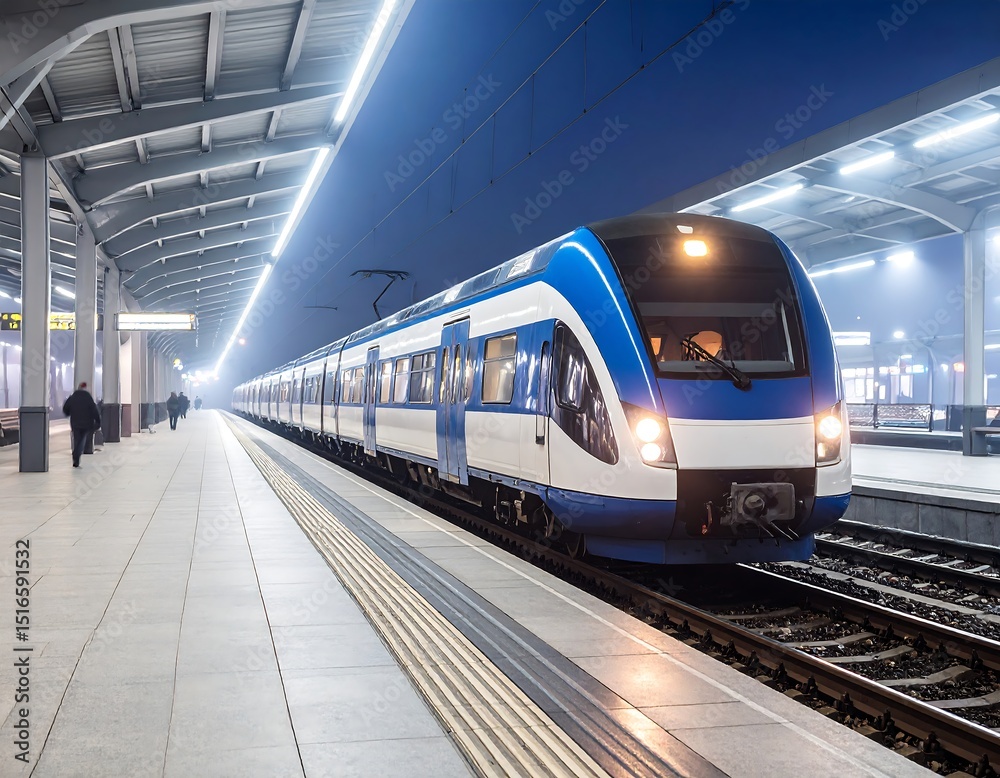 Naklejka premium Modern train at night station