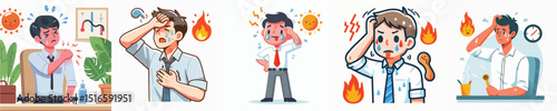 Vector of a man feeling hot.