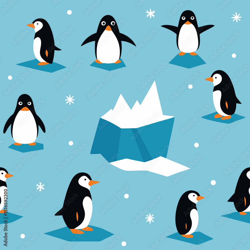 Obraz premium seamless penguin group pattern standing and slid 