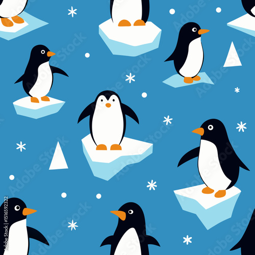 seamless penguin group pattern   standing and slid.svg