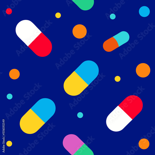 seamless pill and capsule pattern   multicolor tab 