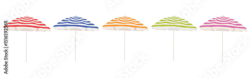 Open beach umbrella of different colors. Hand drawn beach umbrella, front view.