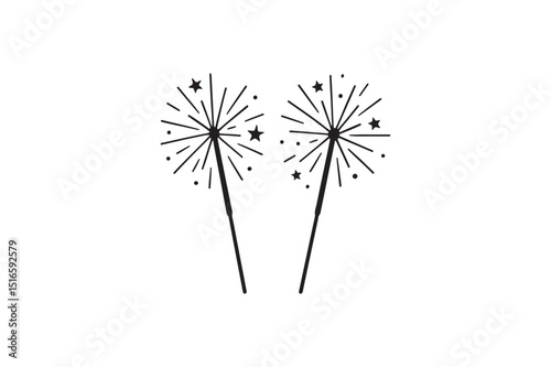 Sparklers silhouette vector art illustration on white background