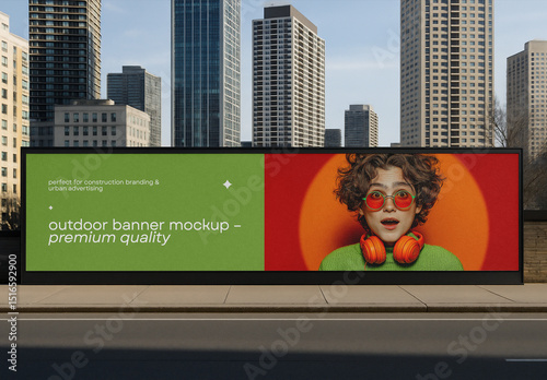 Construction Site Outdoor Banner Mockup – Realistic Street View for Urban Billboard Presentation