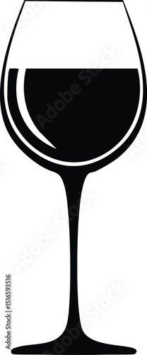 Wine Glass Silhouette Vector | Stylish Black Vector Art for Beverage Illustration