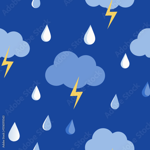 seamless rain cloud and lightning pattern   