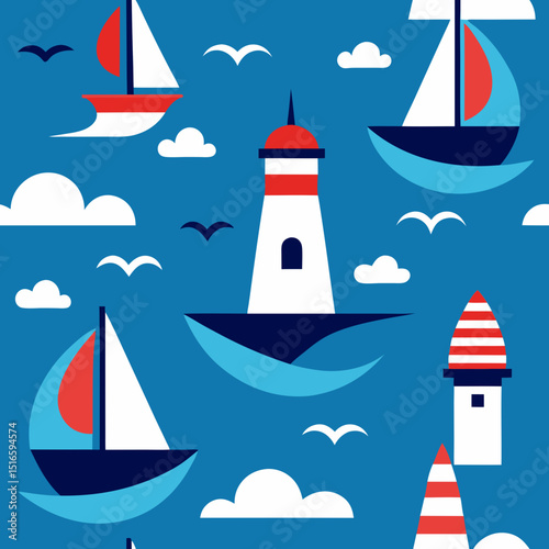 seamless ships and sea pattern   sailboats  waves