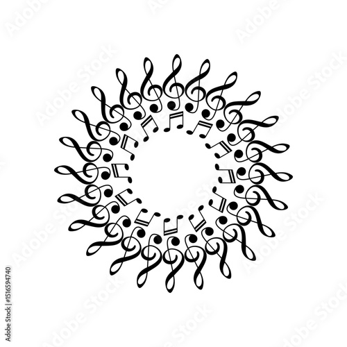 Circle Shape Created by Musical Notation Icon Symbol, can use for Logo, Pictogram, Emblem, Musical Illustration, Decoration, Ornate, Cover, Framework or Graphic Design Element. Vector