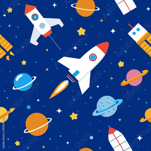 seamless space shuttle and satellite pattern 