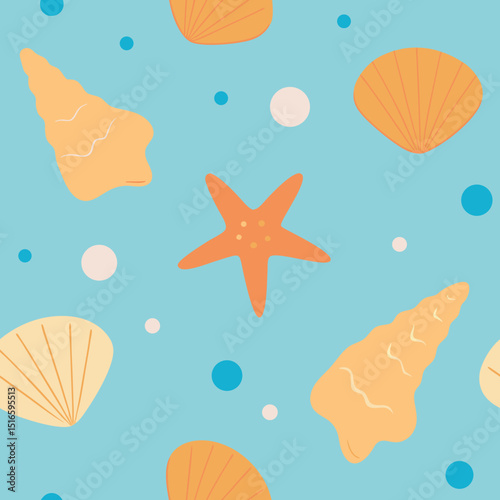 seamless summer beach shell pattern   starfish  