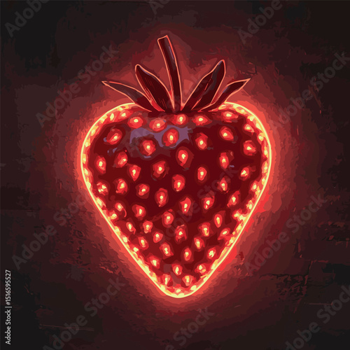 color image of glowing strawberry on dark background, logo, color graphics, vector
