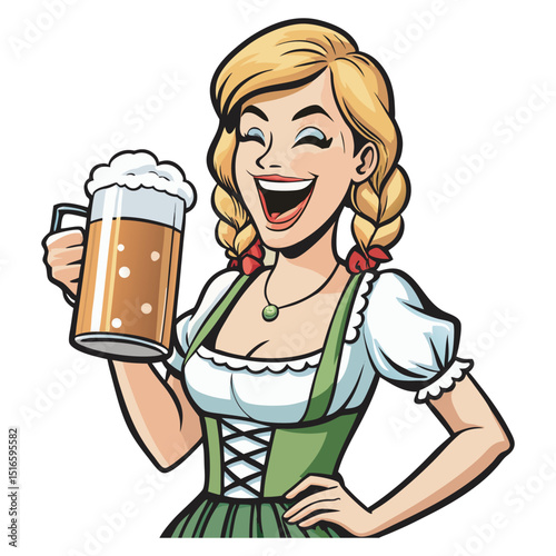 Funny cartoon vector illustration of a smiling man holding a beer mug