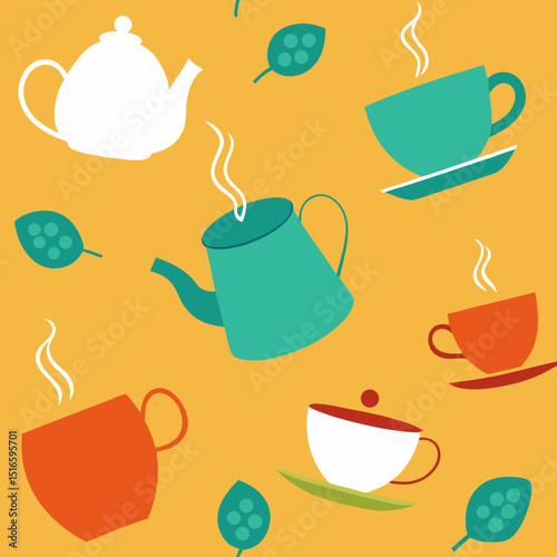 seamless tea time pattern   teacups  saucers  