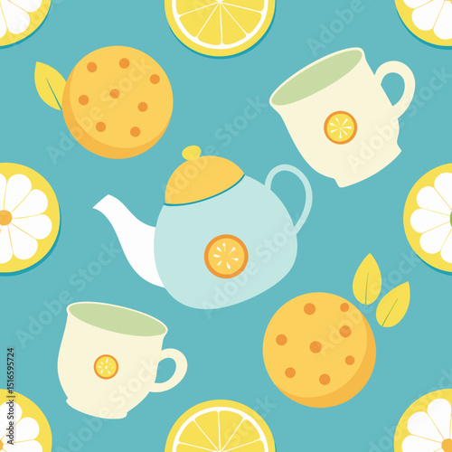 seamless tea time pattern   teapots  teacups  