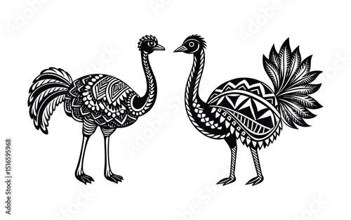 Cute cartoon ostrich vector illustration, a wild bird animal isolated in nature