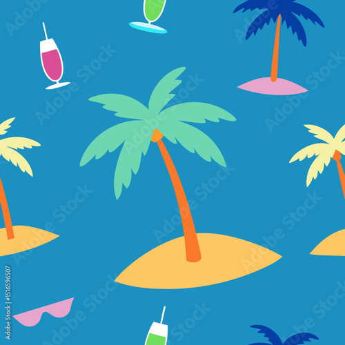 seamless tropical island pattern   palm trees  