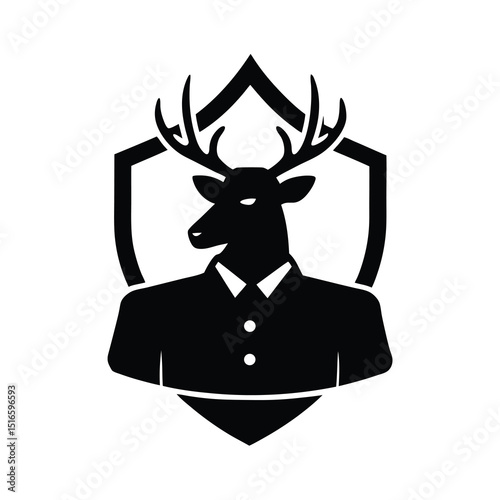 Deer in a suit logo with shield background