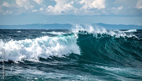 Powerful ocean wave crashing