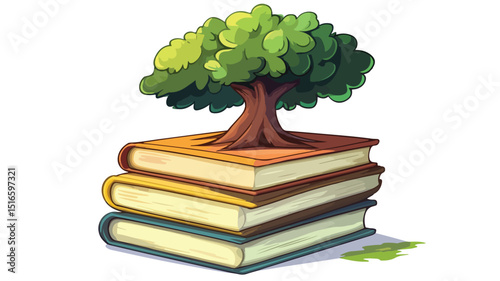 Stack of Books with Tree on Top - Creative Education Concept Design