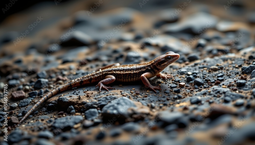 Obraz premium small lizard on rocky surface, dark scene