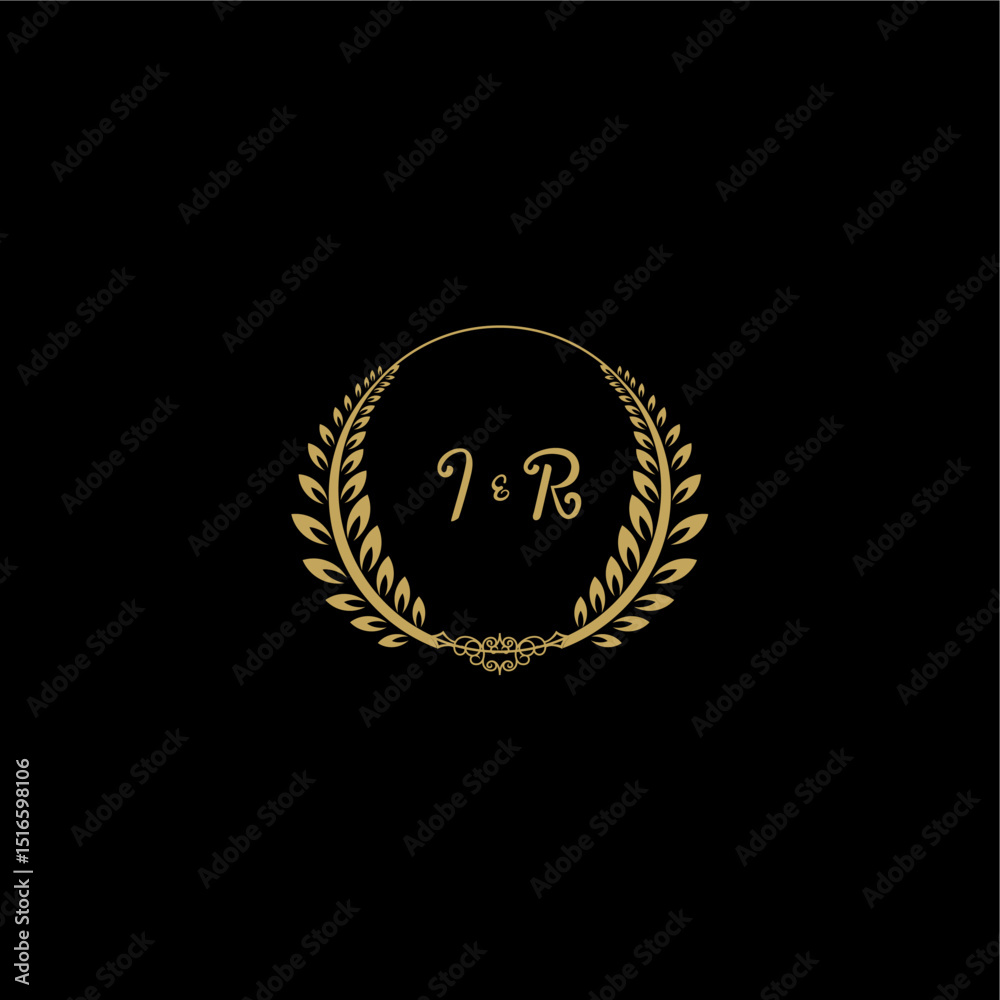 Fototapeta premium IR beautiful, feminine and elegant wedding monogram initial logo with circle floral gold