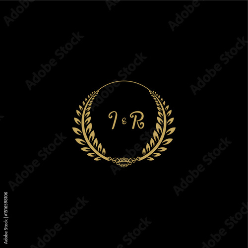IR beautiful, feminine and elegant wedding monogram initial logo with circle floral gold
