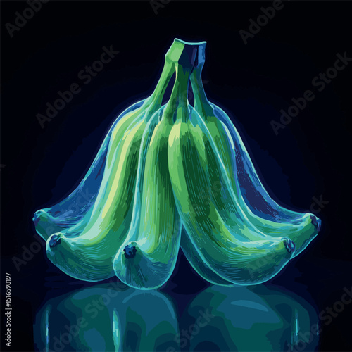 color image of glowing bunch of bananas on dark background, logo, color graphics, vector
