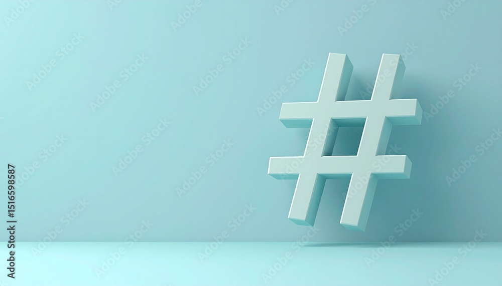 Obraz premium 3D hashtag symbol on a soft blue background.