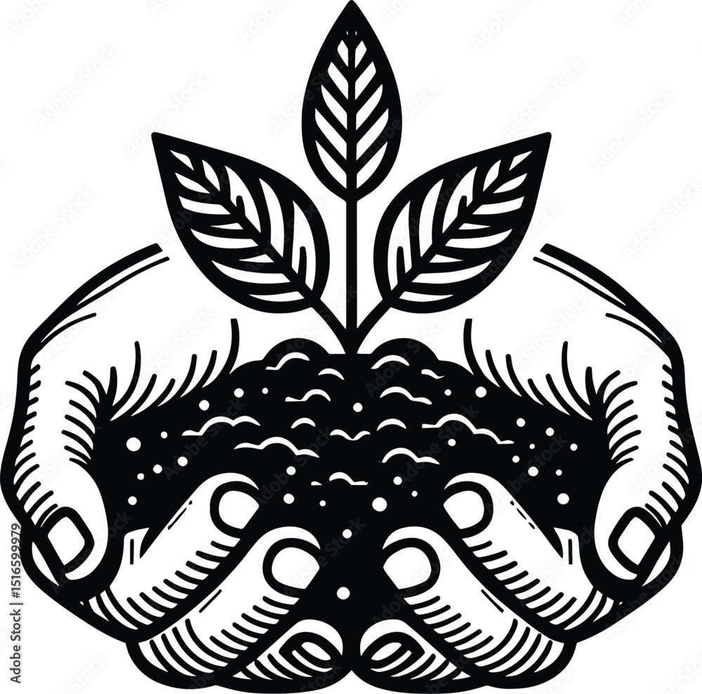 Fototapeta premium Plant on hand vector illustration isolated on a white background