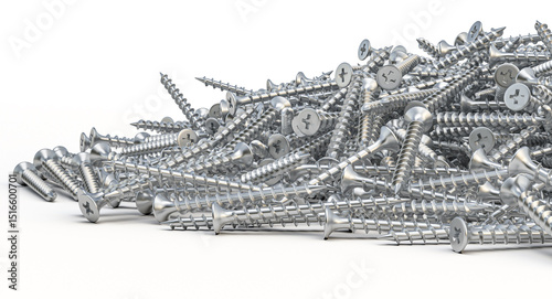 Quadro su tela Chrome screws forming a pile on white background 3d