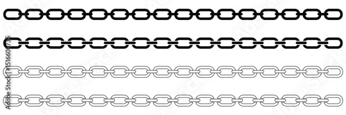 Broken and Linked Chain Icons Set – Vector Line and Solid Chain Symbols