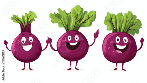 Colorful Beet Character Contours Vector Illustration