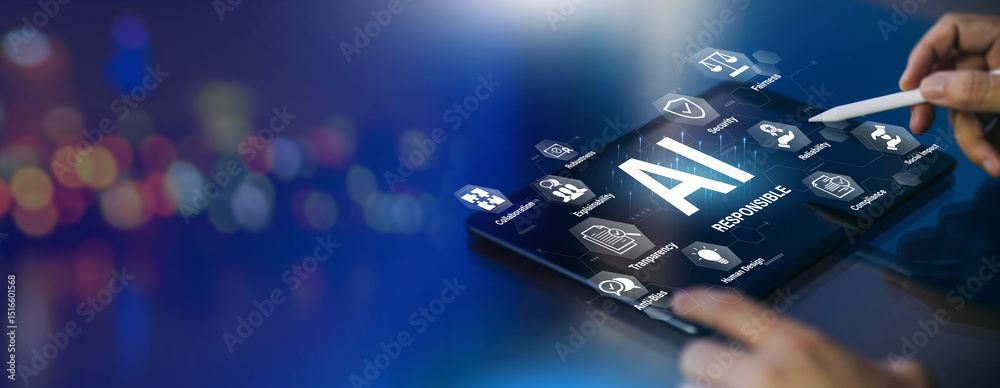© nateejindakum - Responsible AI concept with ethical principles transparency and social impact in technology © nateejindakum - Responsible AI concept with ethical principles transparency and social impact in technology
